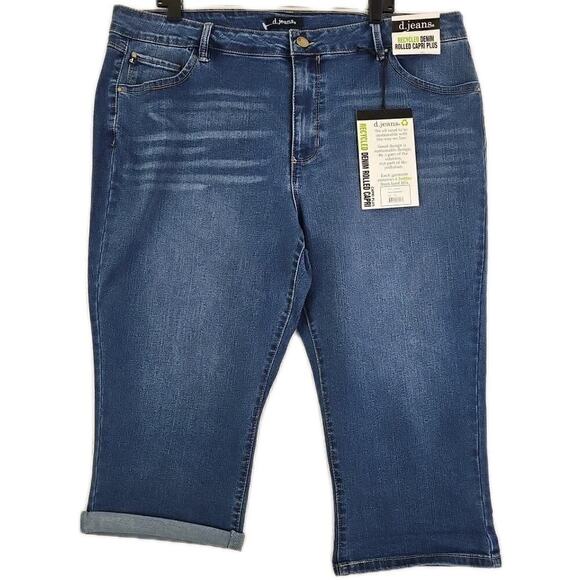 d.jeans ~Woman Plus Size 22W~ Blue Denim Recycled Denim Rolled Capri Jeans NWT. - Picture 1 of 15